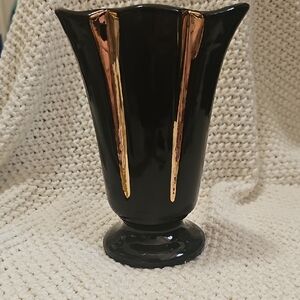 Sophisticated Black Vase with Gold Accents